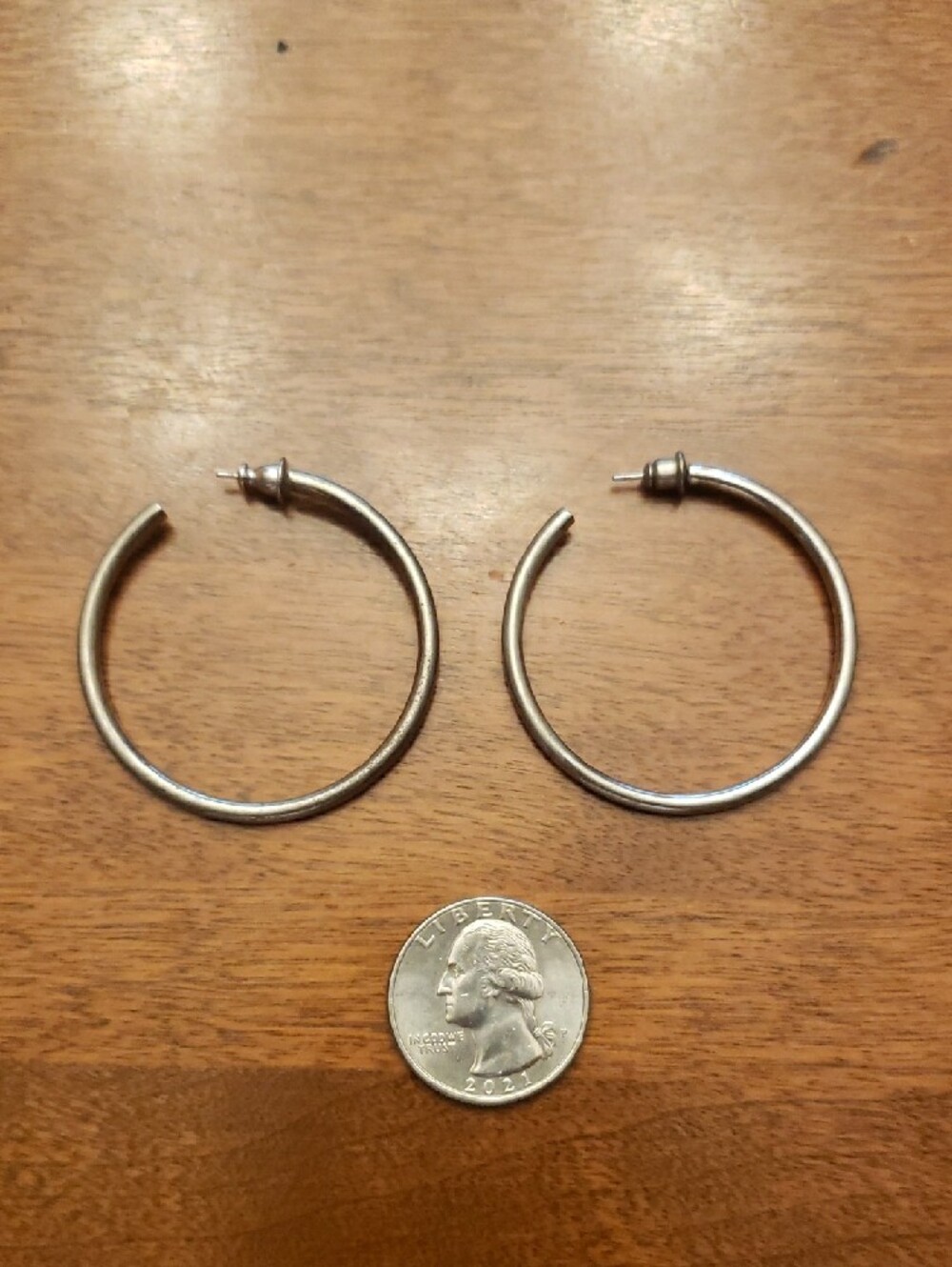 Silver-Tone Large Hoop Earrings - 1.75" Diameter - Picture 2 of 5